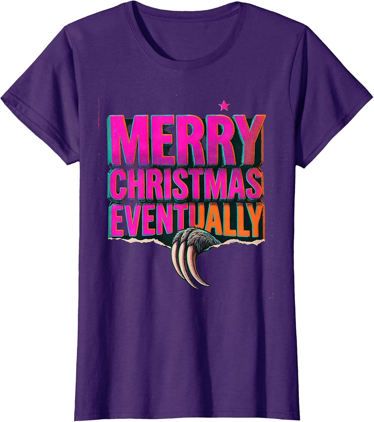 Women's Merry Christmas, Eventually Risograph Sloth Lover Holiday T-Shirt - Purple