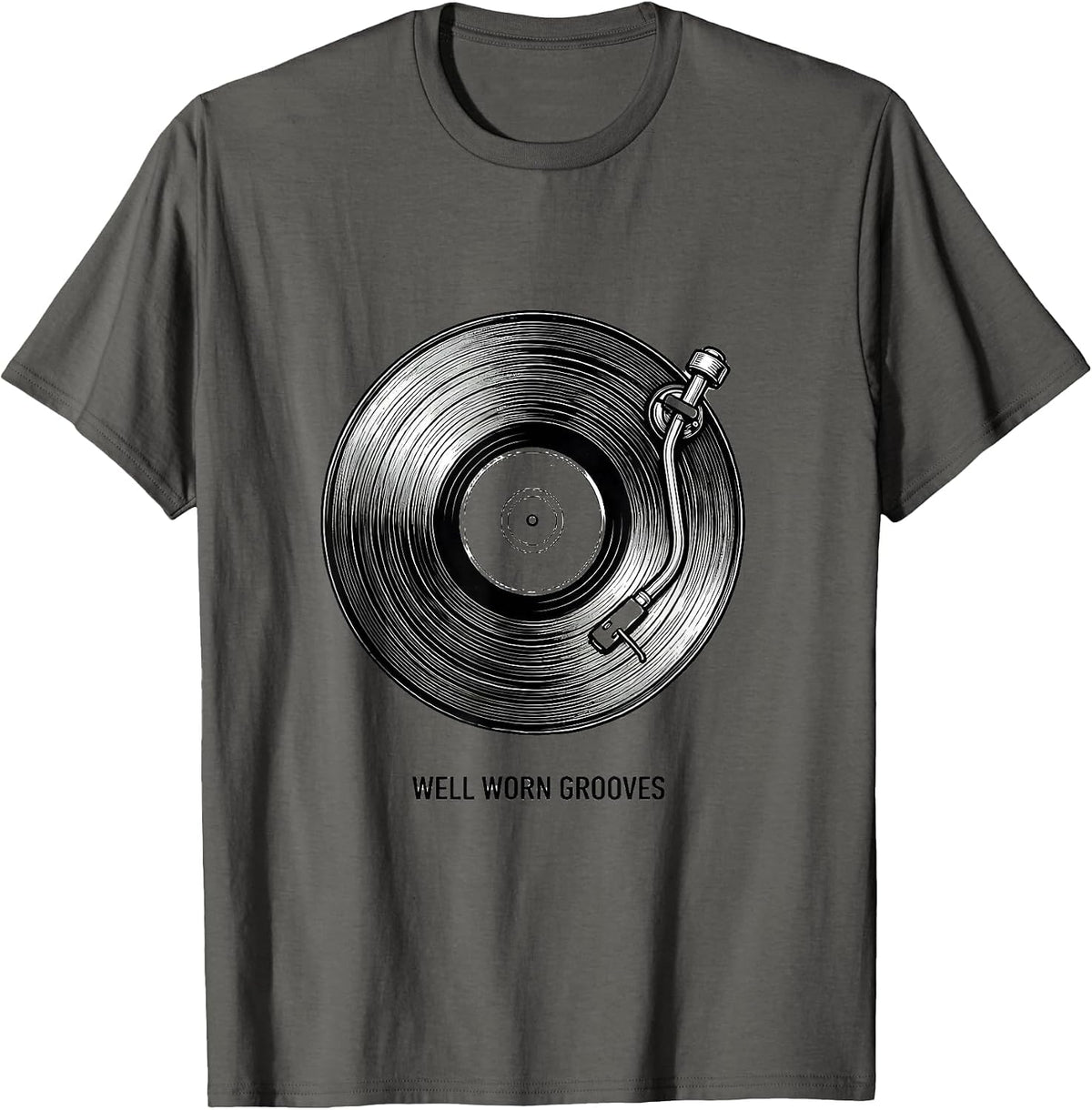 Well Worn Grooves Thick Thighs R&B Vibes Music Humor T-Shirt - Asphalt Grey
