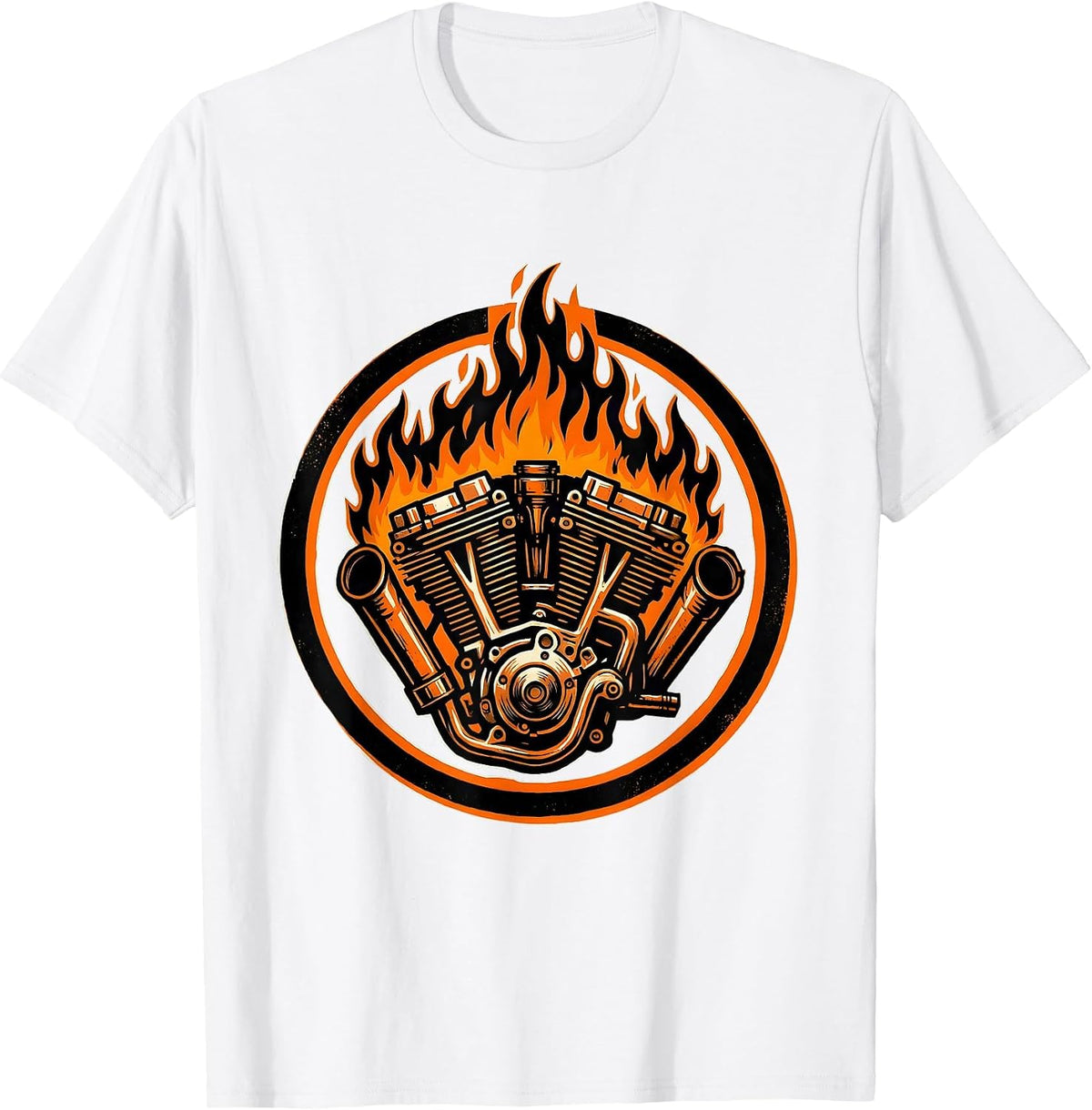 Men's Dirt Bike Engine Flames Graphic Tee T-Shirt - White