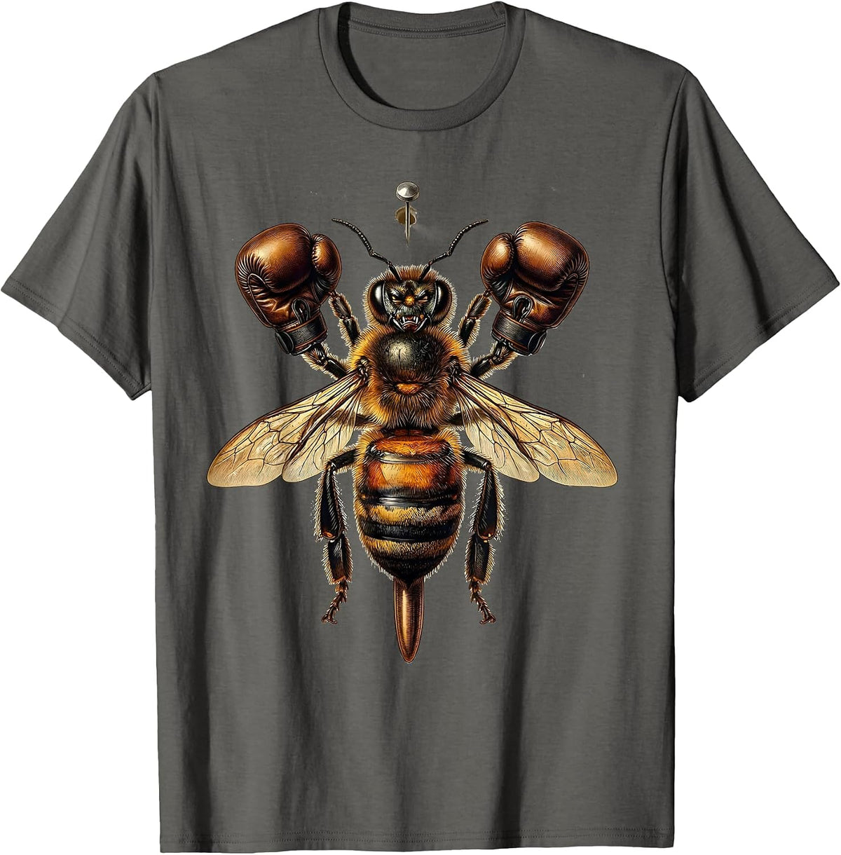 Angry Bee Boxing Gloves Fighter Illustration T-Shirt - Asphalt Grey