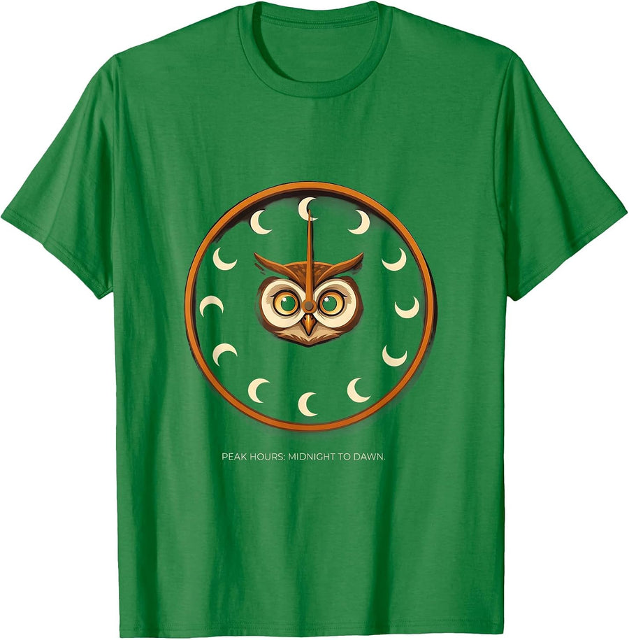 Men's Peak Hours: Midnight To Dawn Funny Owl Lover Bird Humor T-Shirt - Kelly Green
