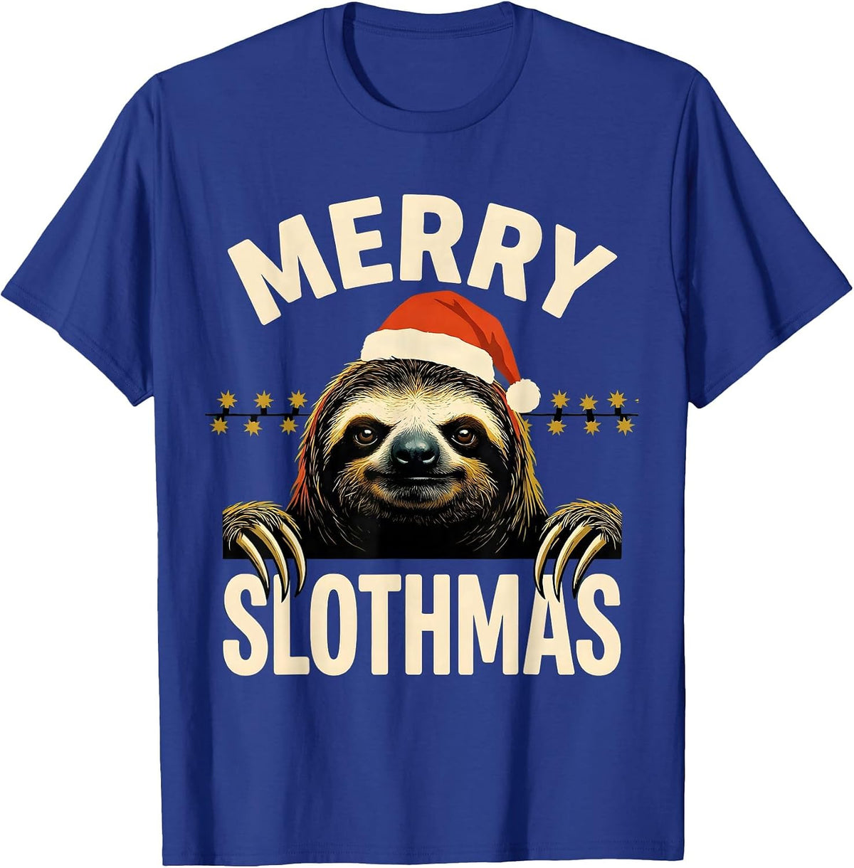 Merry Slothmas Cute Sloth Lover Christmas Animal Santa Hat T-Shirt - Royal Blue