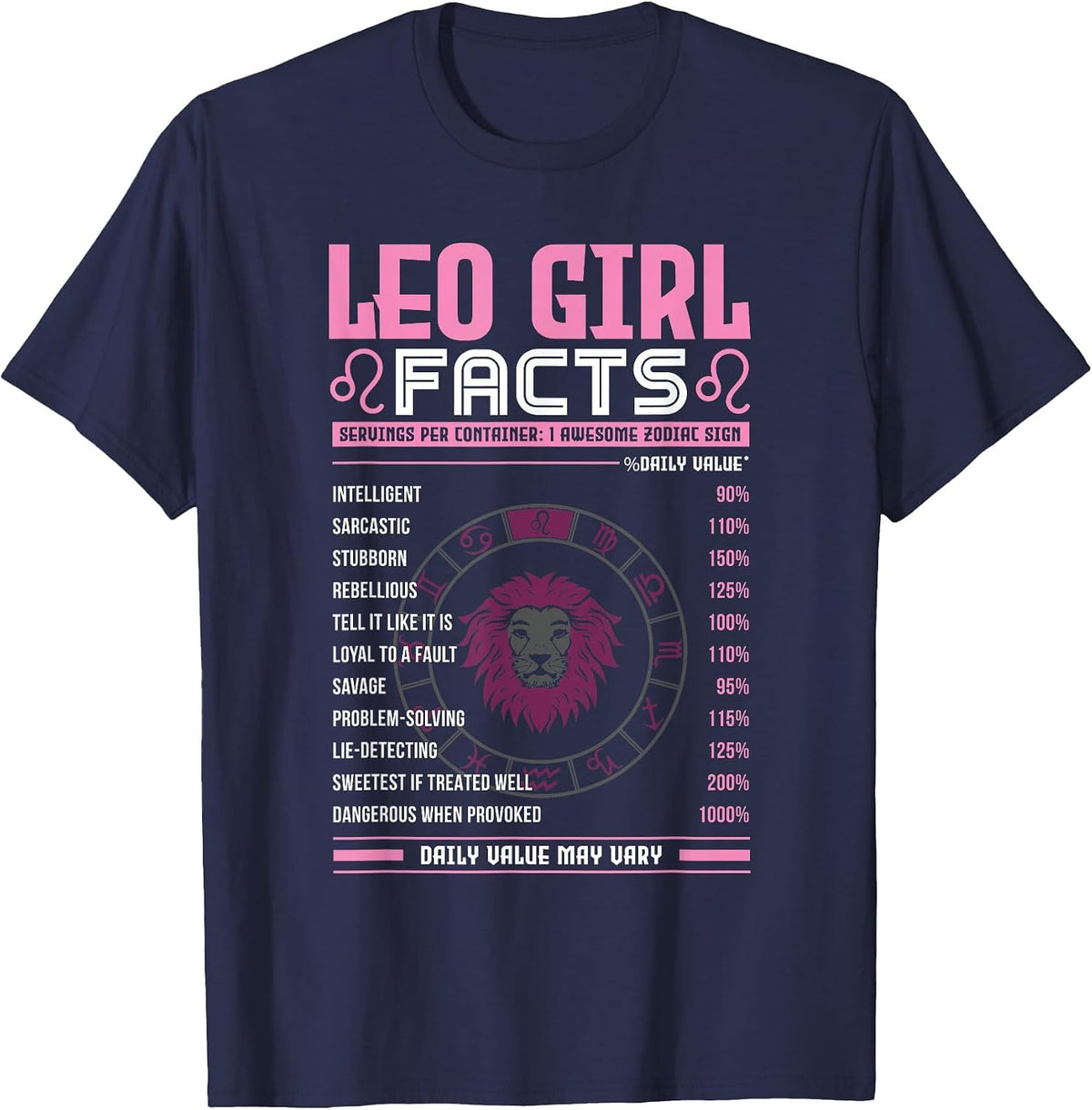 Leo Girl Zodiac Zodiac Signs Features Horoscope T-Shirt - Navy Blue