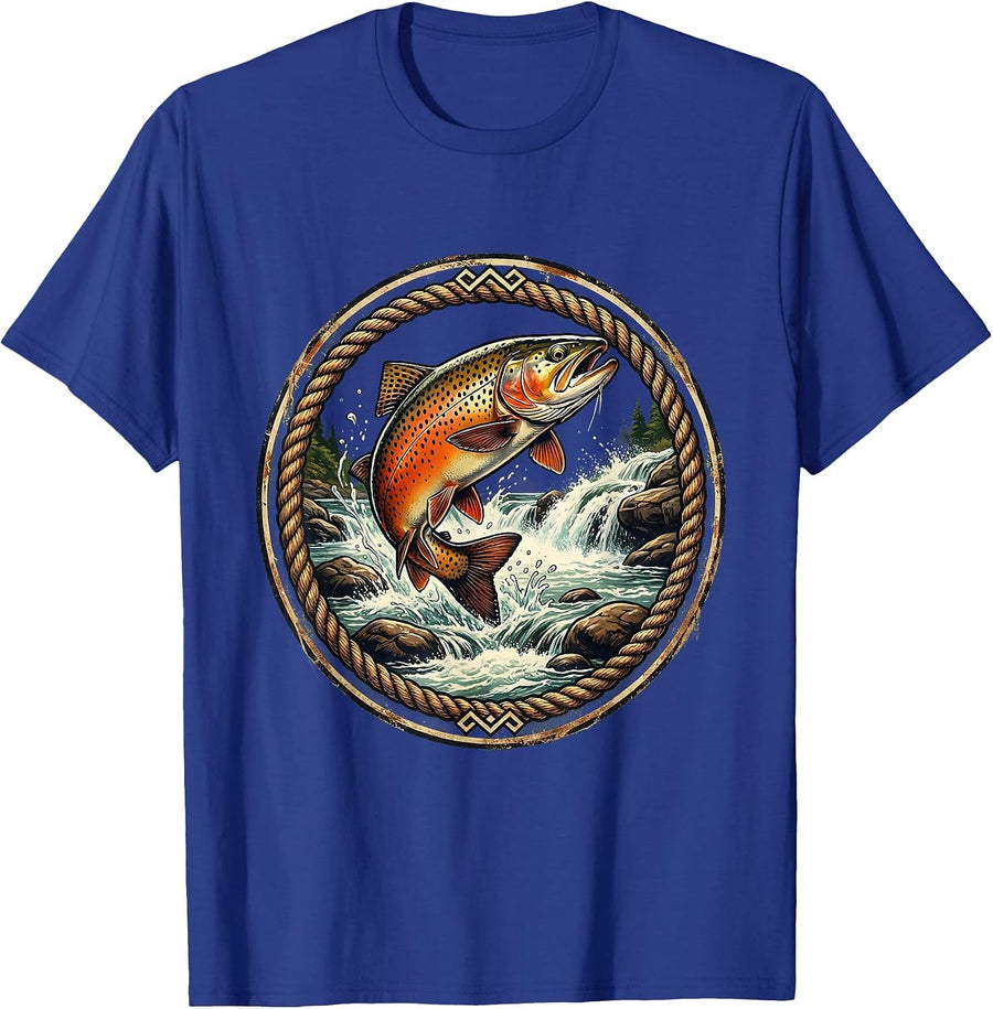Trout Upstream Wild River Rapids Fishing Design T-Shirt - Royal Blue