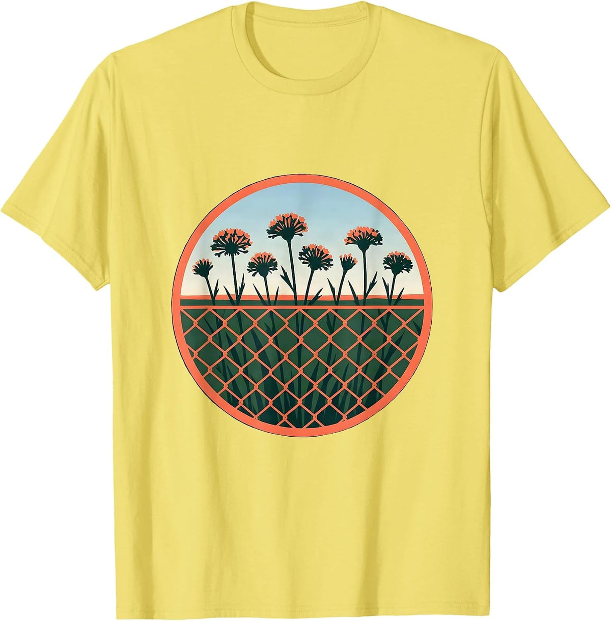 Men's 988 Suicide Prevention Wildflowers Fence Illustration T-Shirt - Lemon Yellow