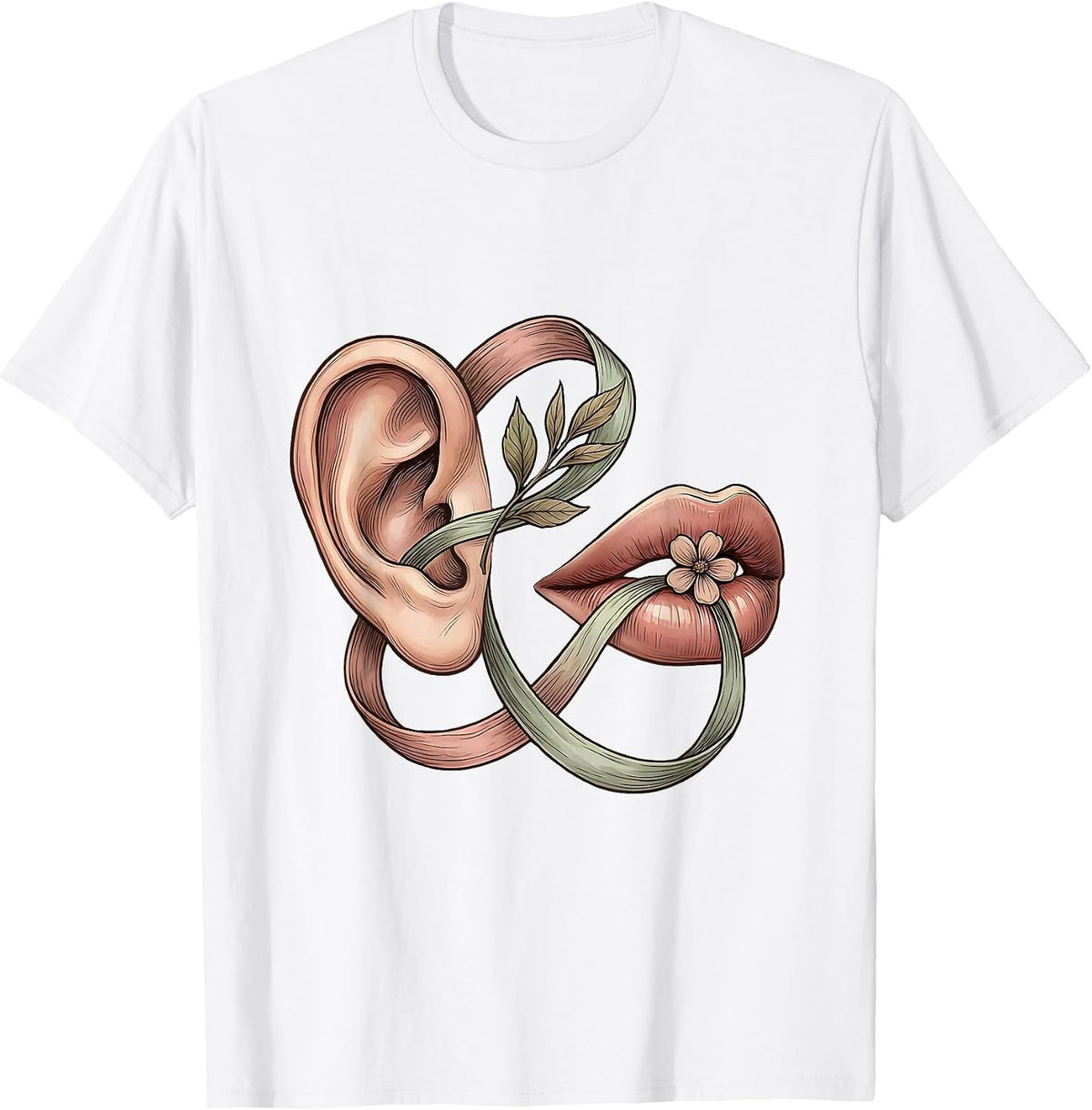 Men's SLP Ear to Mouth Ribbon Connection Illustration T-Shirt - White