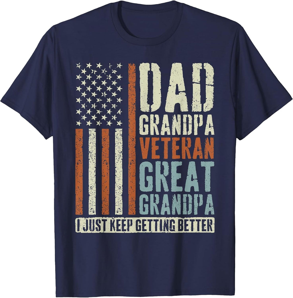 Dad Grandpa Veteran Great Grandpa T-Shirt - Navy Blue
