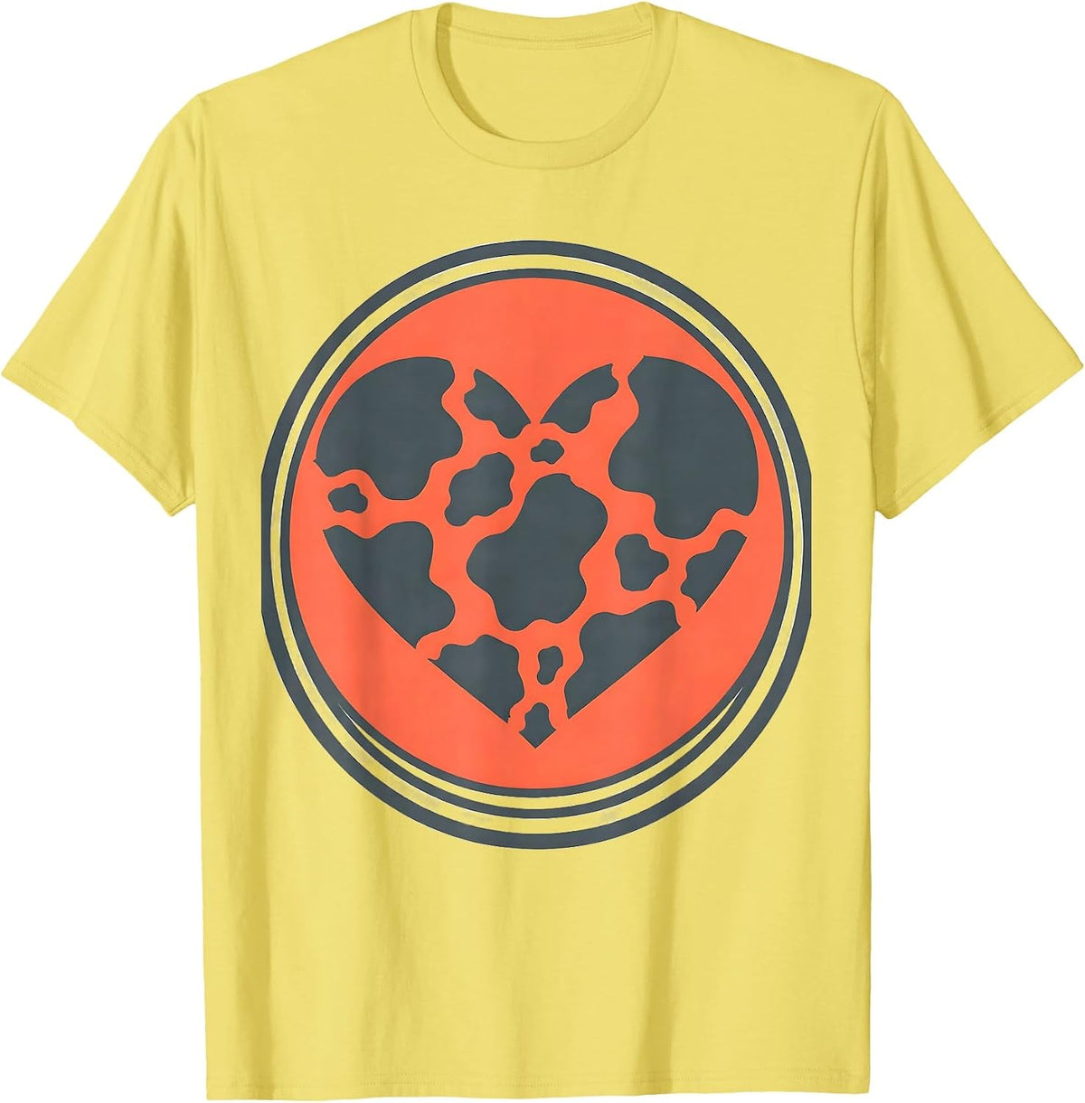 Men's Cow Print Heart Pattern Cute Cow Lover Graphic T-Shirt - Lemon Yellow