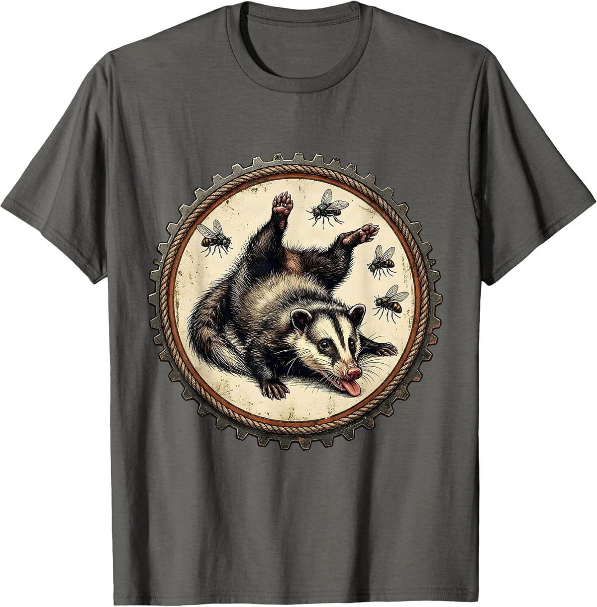 Possum Playing Dead Funny Opossum Illustration T-Shirt - Asphalt Grey