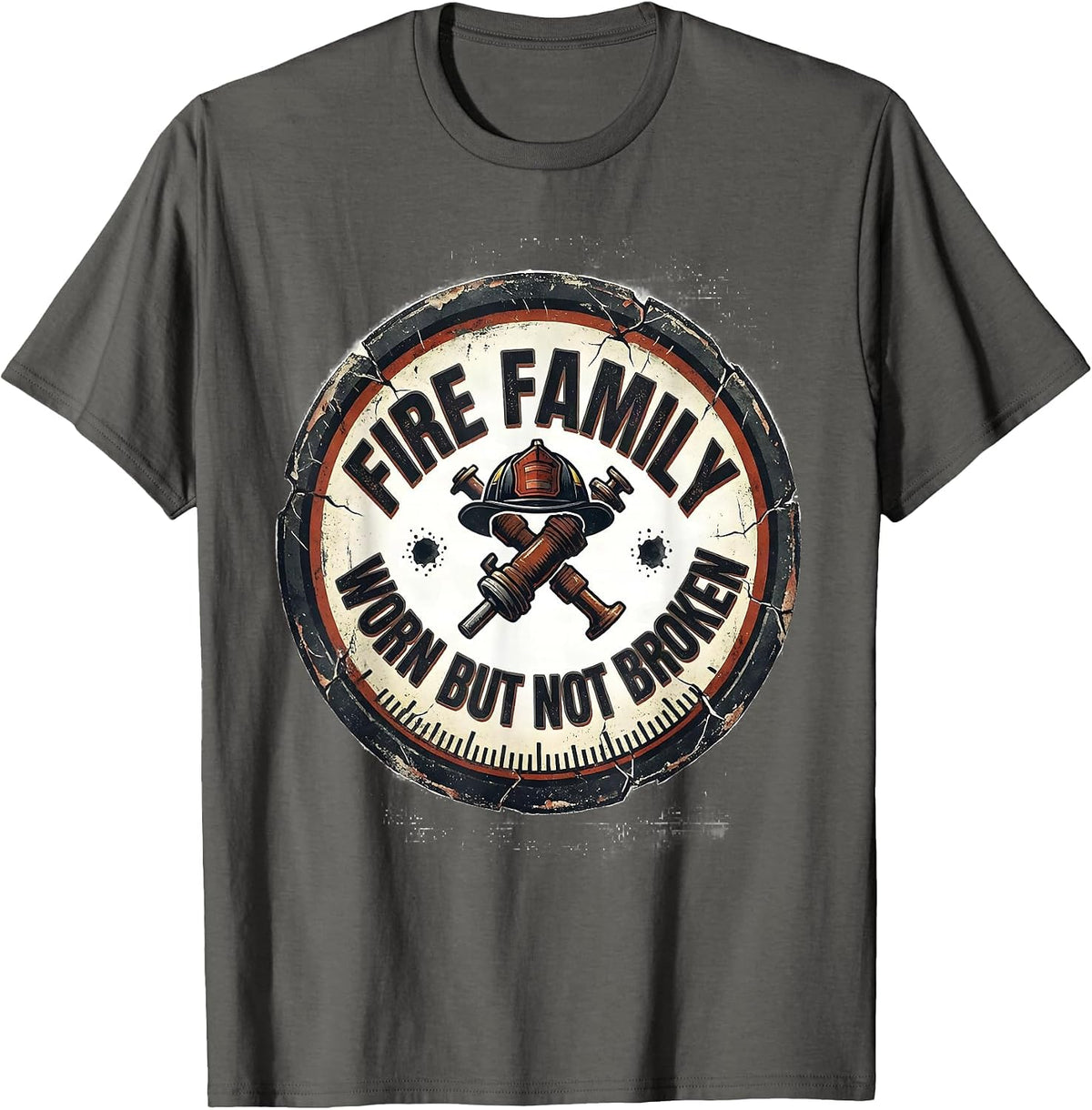 Men's Fire Family Worn But Not Broken Distressed Firefighter Pride T-Shirt - Asphalt Grey