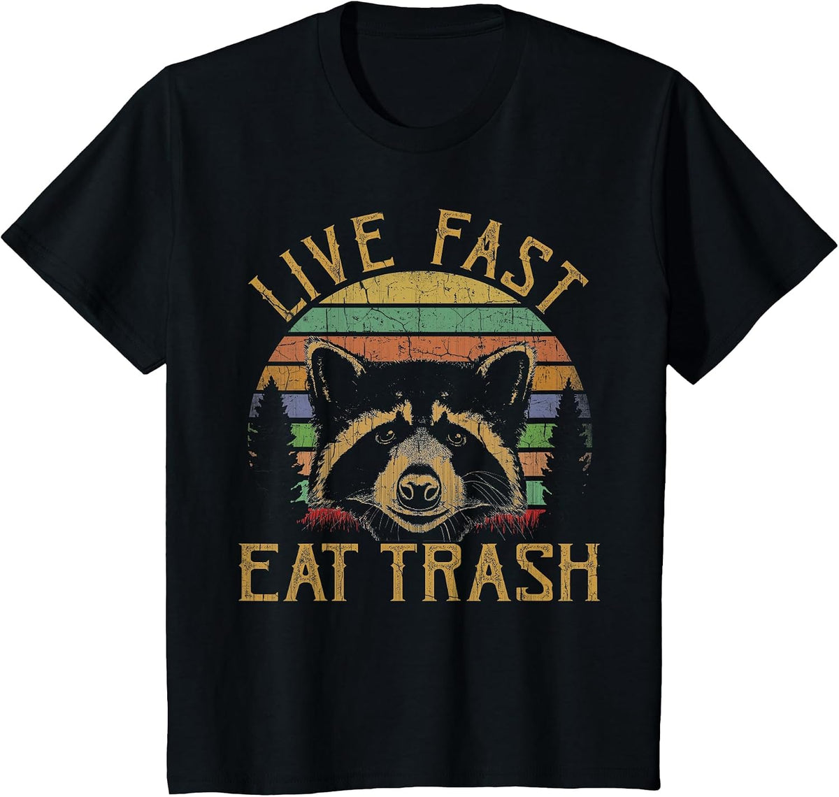 Live Fast Eat Trash Raccoon Retro Vintage Trash Pandas T-Shirt - Black