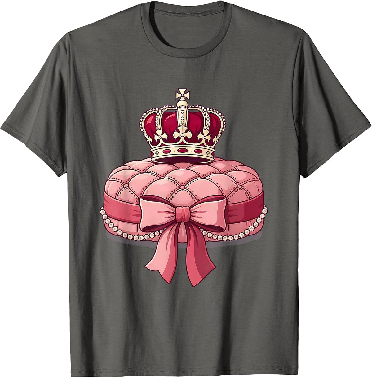 Gigi Crown on Velvet Cushion Illustration T-Shirt - Asphalt Grey
