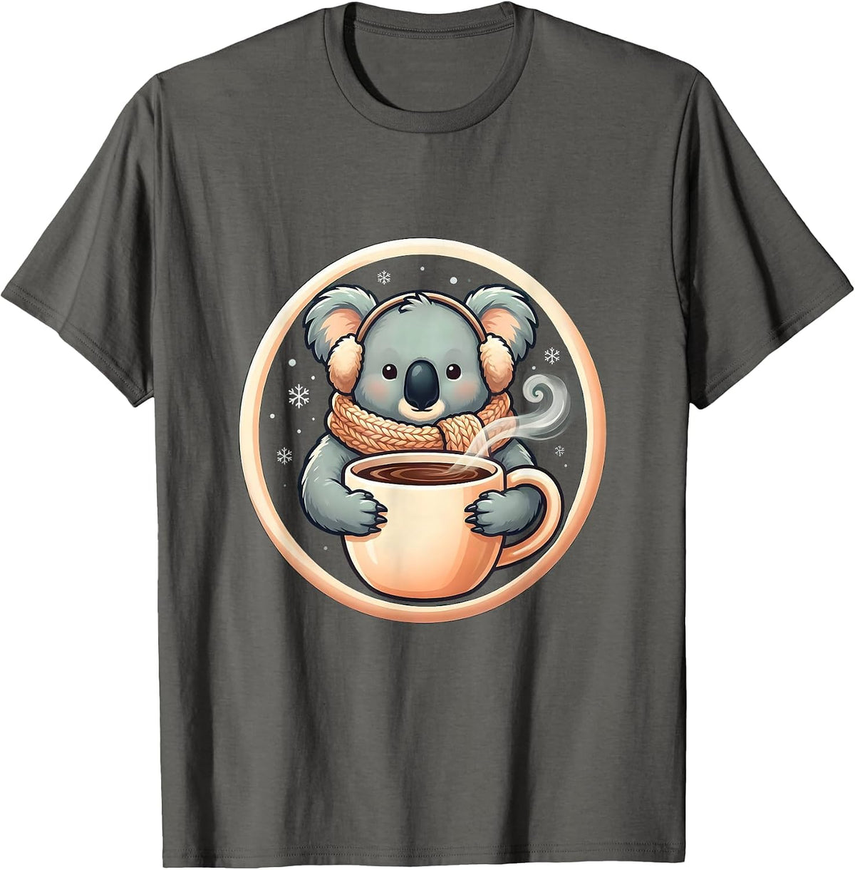 Koala Cocoa Badge Cute Kawaii Christmas Coffee Lover Winter T-Shirt - Asphalt Grey