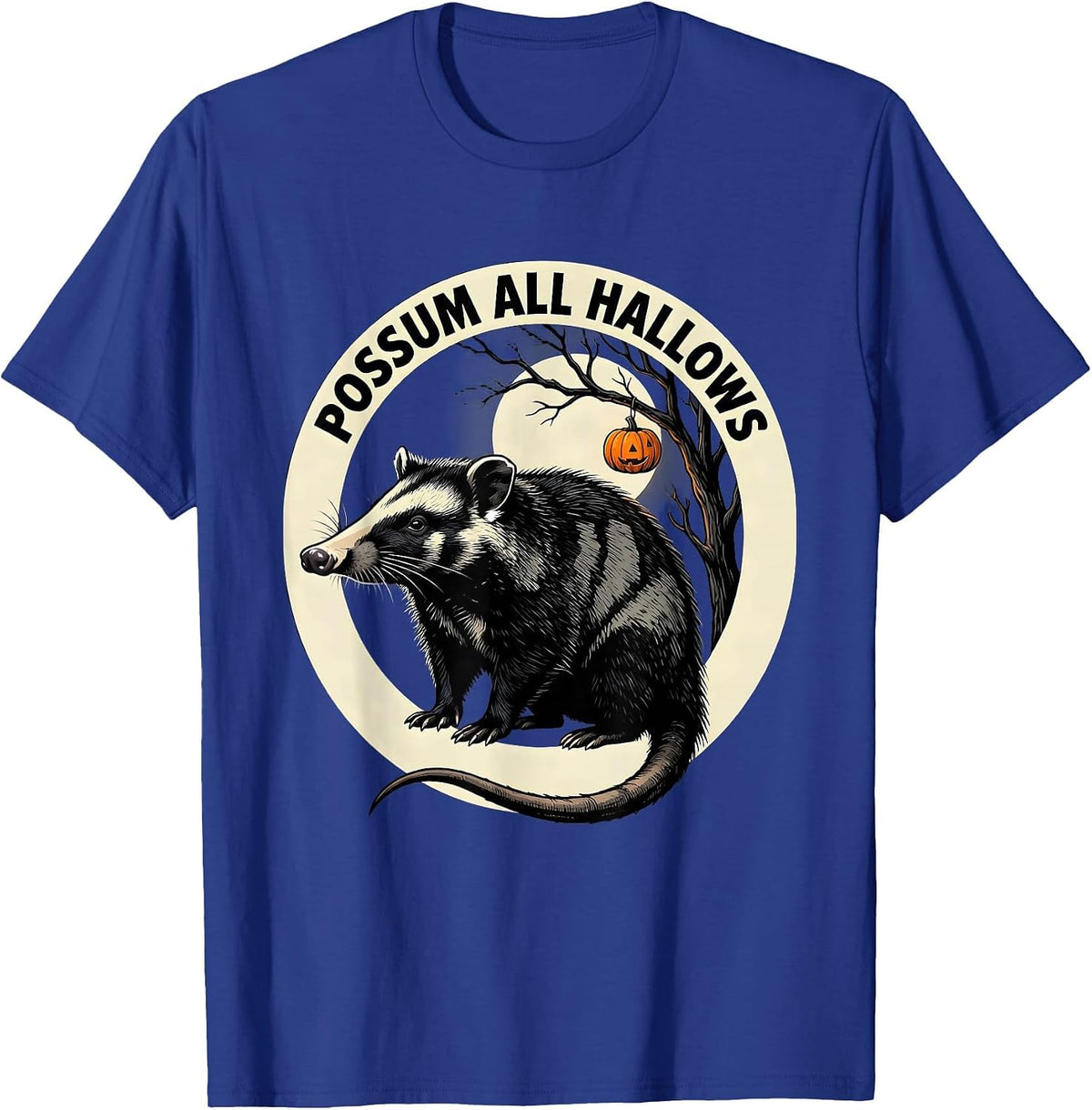 Possum All Hallows Vintage Opossum Halloween Spooky Moon T-Shirt - Royal Blue