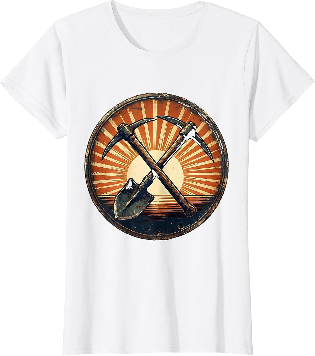 Labor Day Pickaxe Shovel Rising Sun Graphic T-Shirt - White