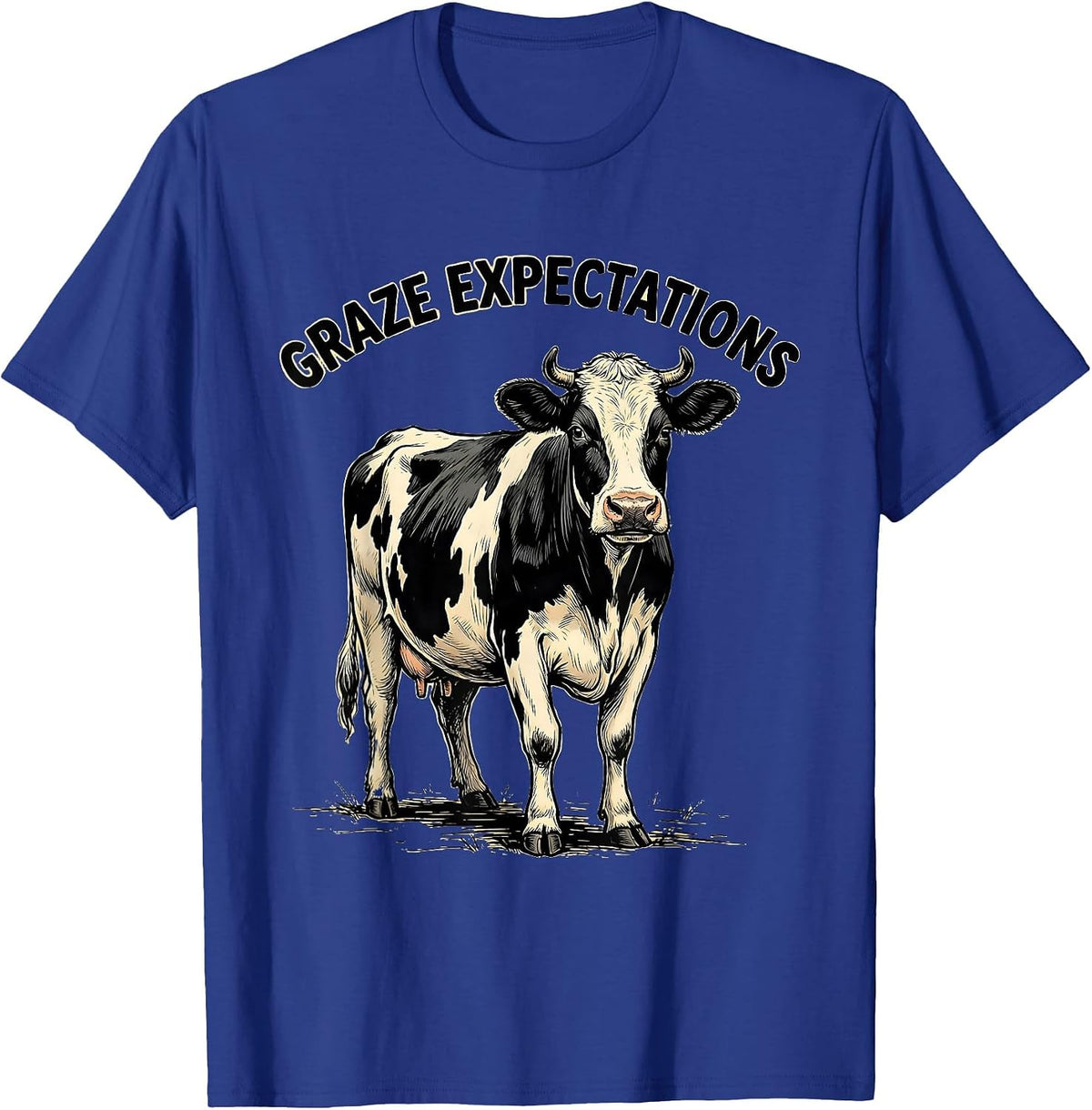Graze Expectations Funny Cow Farm Animal Pun Humor T-Shirt - Royal Blue