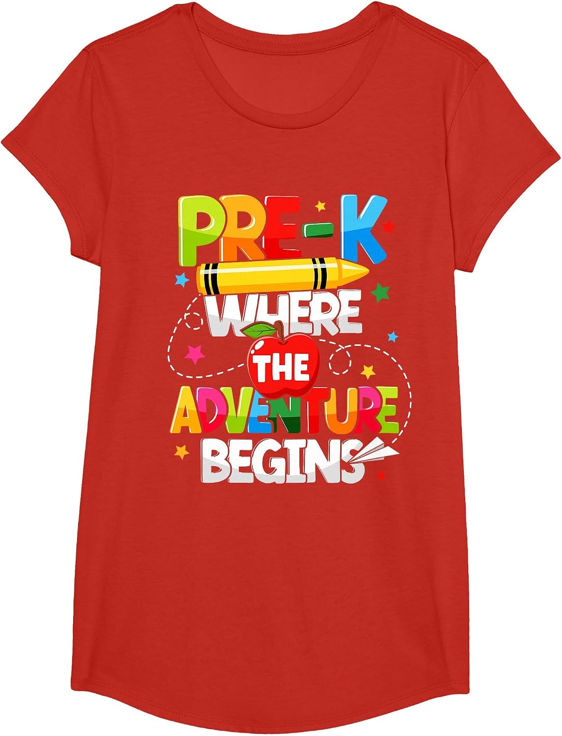 Pre-K Where The Adventure Begins Back to School Teacher T-Shirt - Girls Red