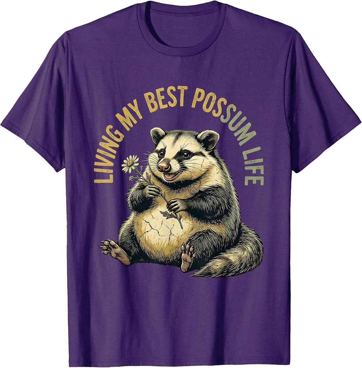 Men's Living My Best Possum Life Funny Opossum Design T-Shirt - Purple