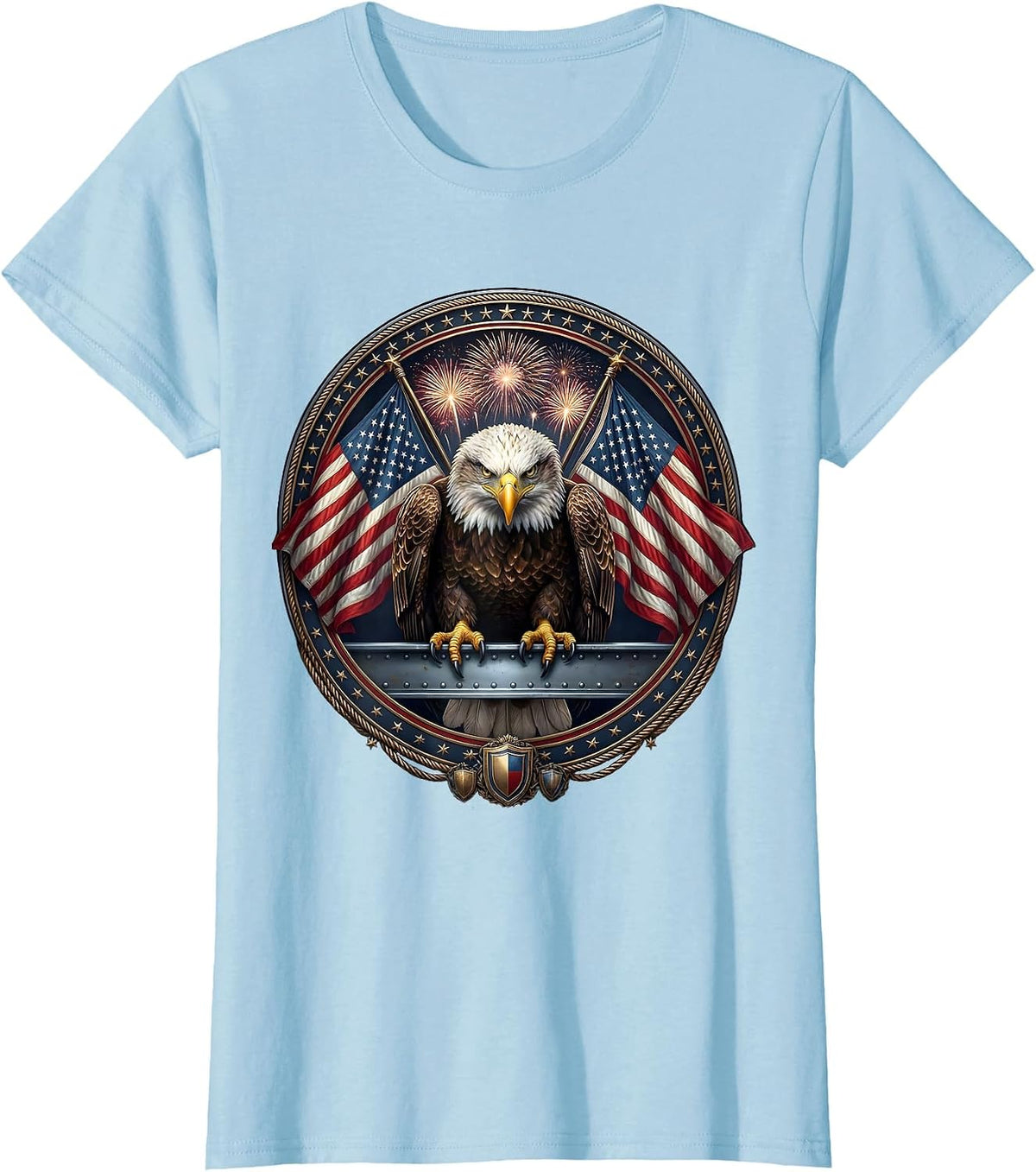 American Flag Steel Girder Labor Day Pride T-Shirt - Baby Blue
