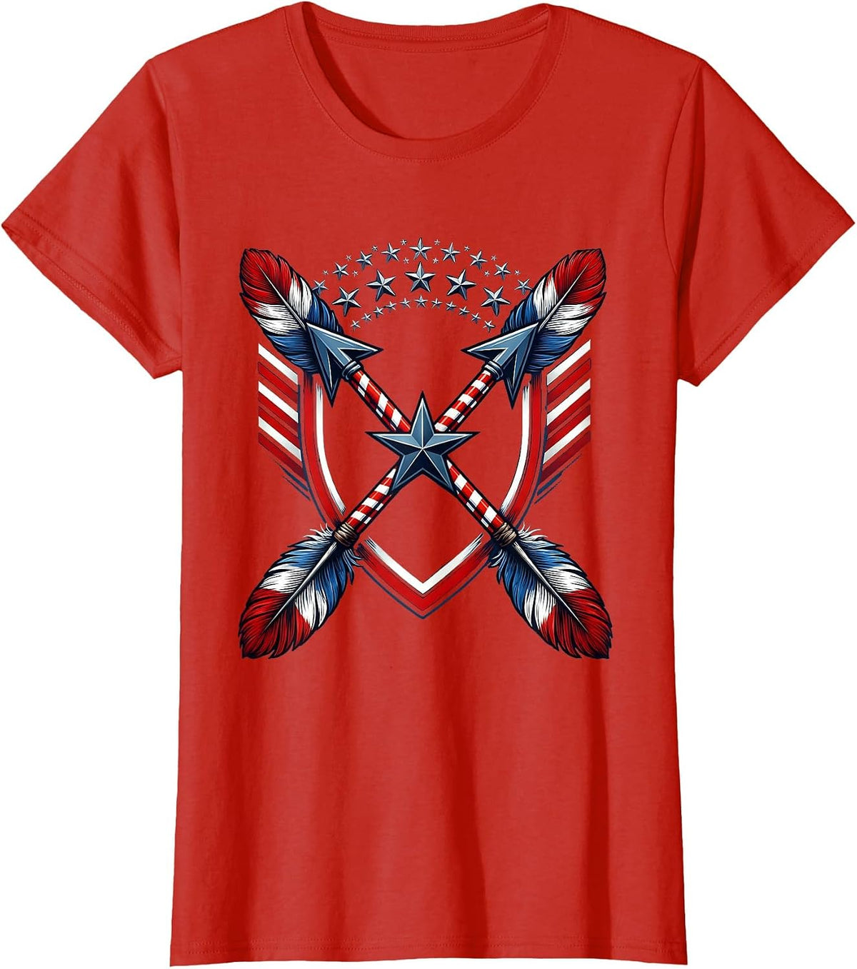 Crossed Arrows Patriotic Red White and Blue Design T-Shirt - Red