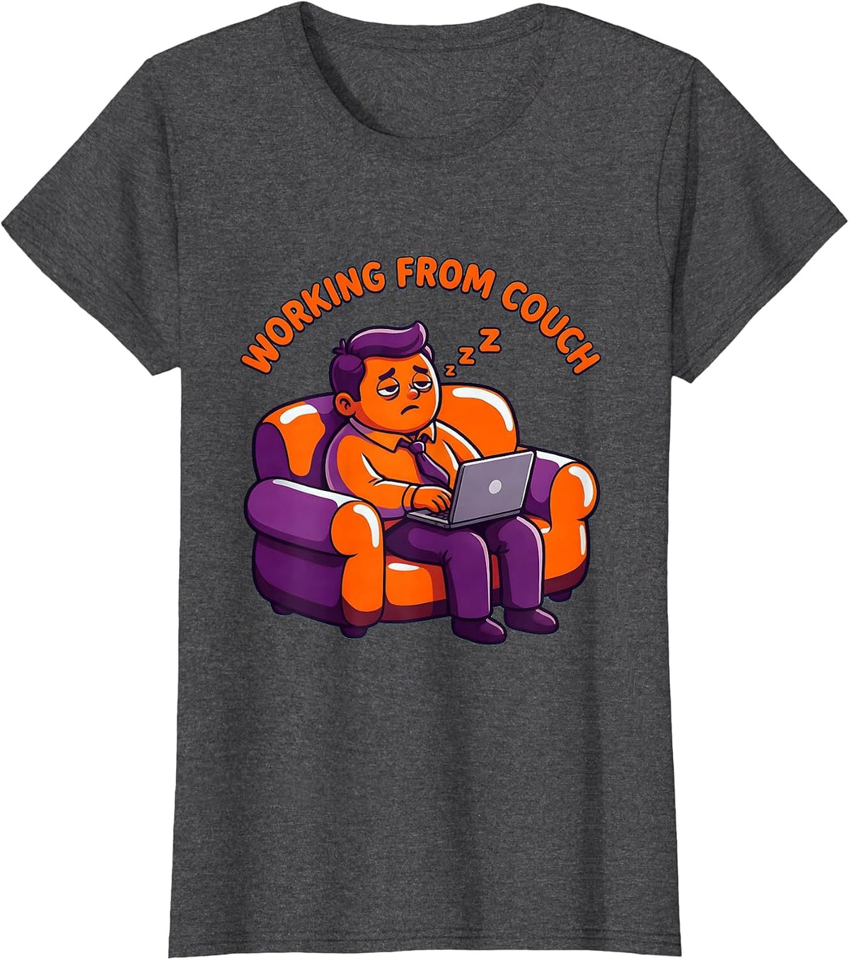 Women's Working From Couch Labor Day Exhausted Worker Design T-Shirt - Dark Heather Grey