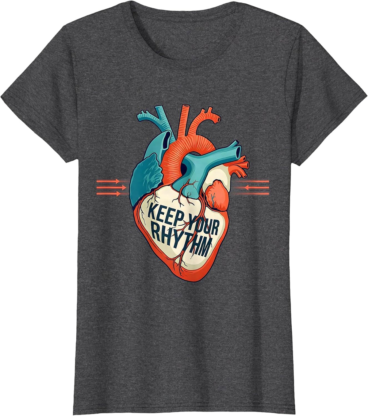 Women's Keep Your Rhythm Flat Vector Anatomical Cardiac Nurse Heart T-Shirt - Dark Heather Grey