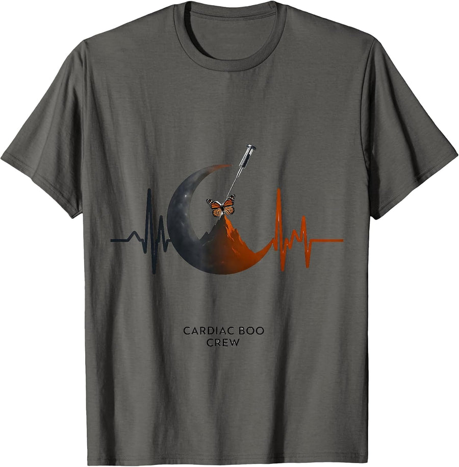Cardiac Boo Crew Funny Halloween Nurse Medical Assistant T-Shirt - Asphalt Grey
