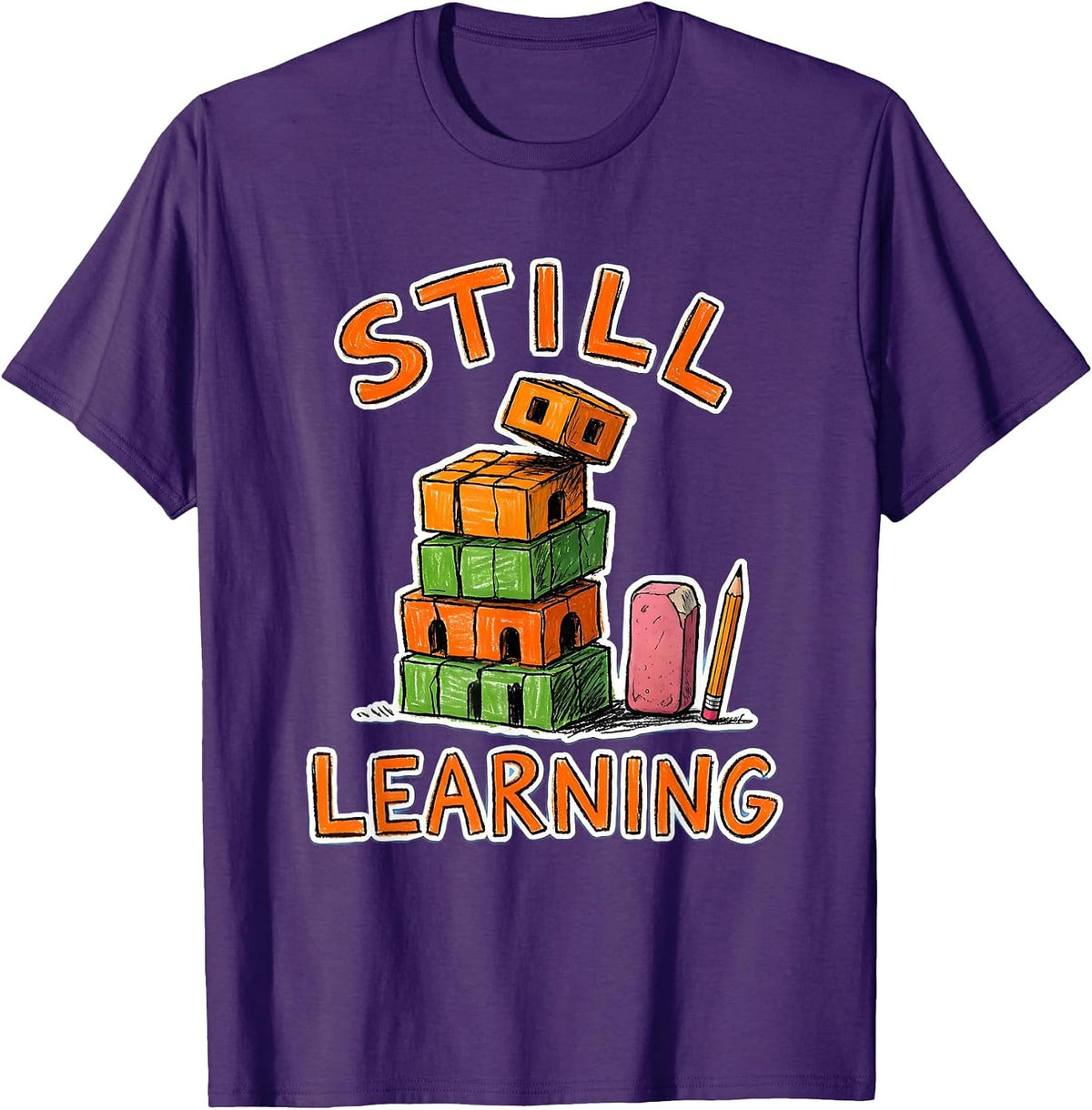 Men's Still Learning Naive Kidcore Growth Mindset Teacher T-Shirt - Purple