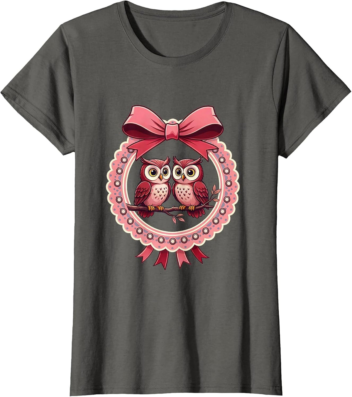 Women's I Love My Girlfriend Owl Couple Perched on Branch T-Shirt - Asphalt Grey