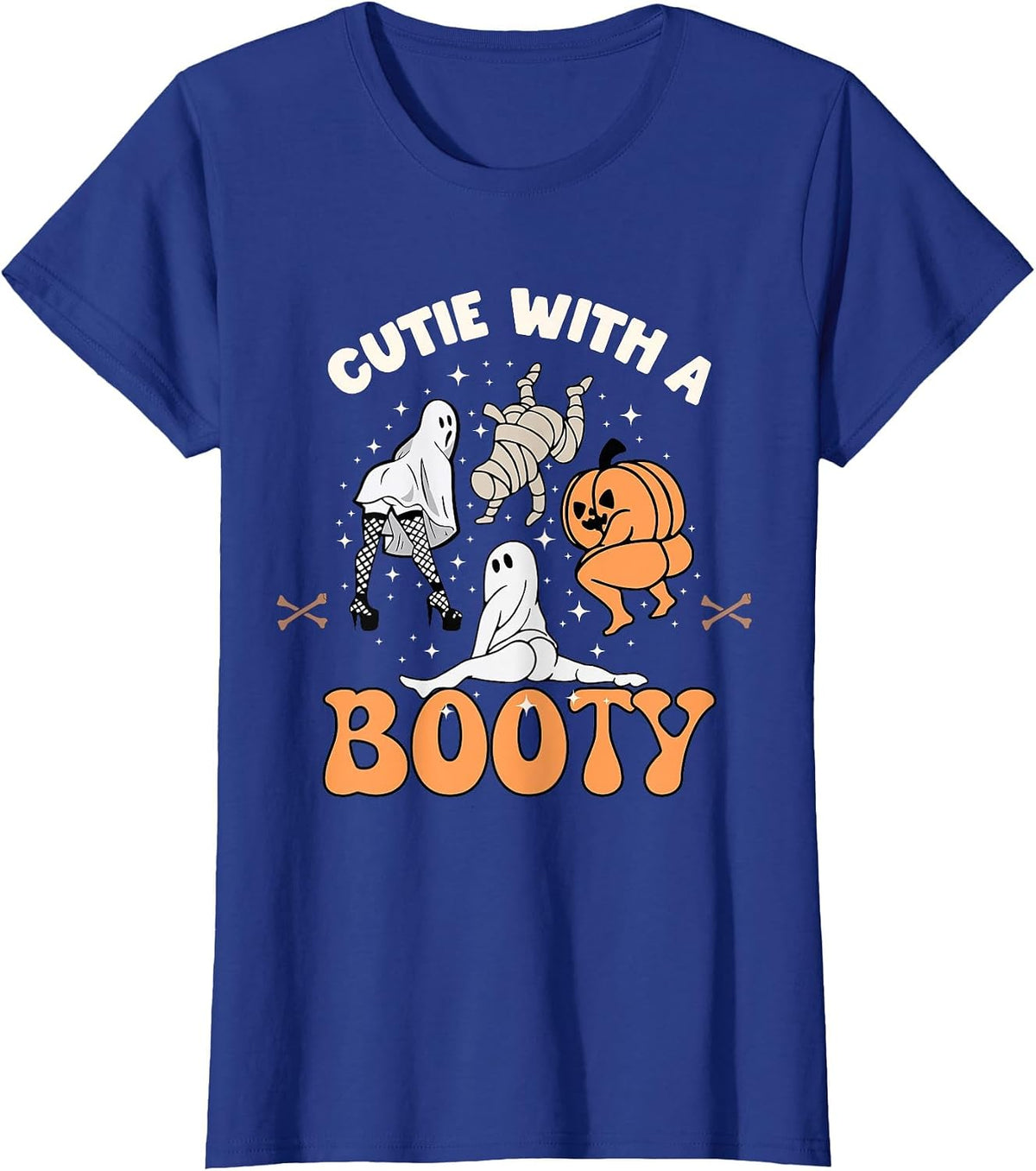 Cutie with A Booty Halloween Joke Twerking Ghost Splits Heel T-Shirt - Royal Blue