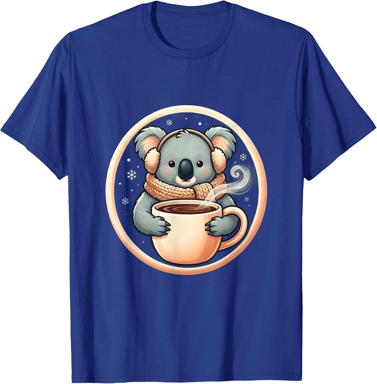 Koala Cocoa Badge Cute Kawaii Christmas Coffee Lover Winter T-Shirt - Royal Blue