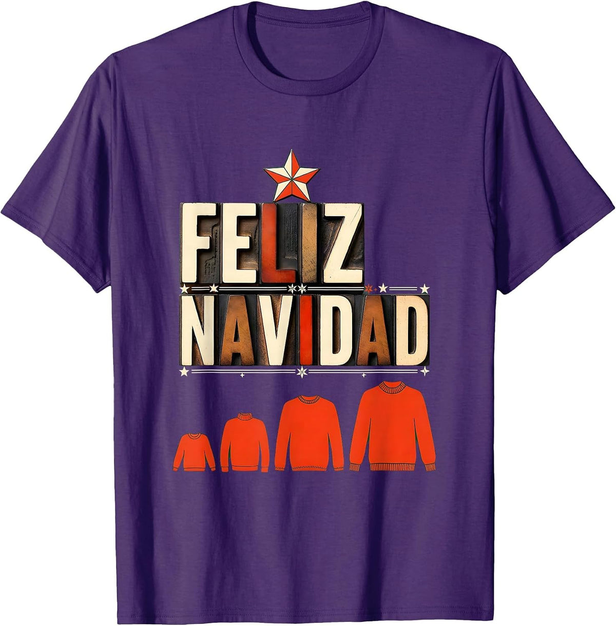 Feliz Navidad Wood Type Letterpress Spanish Mexican T-Shirt - Purple