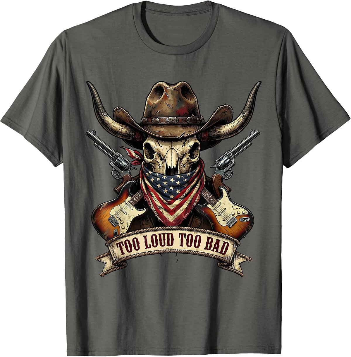 Too Loud Too Bad Heavy Metal Graphic Design T-Shirt - Asphalt Grey