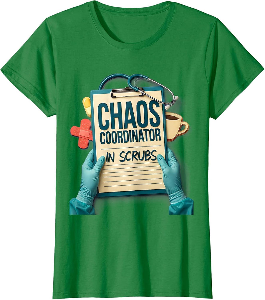 Women's Chaos Coordinator In Scrubs Funny Nurse Design T-Shirt - Kelly Green