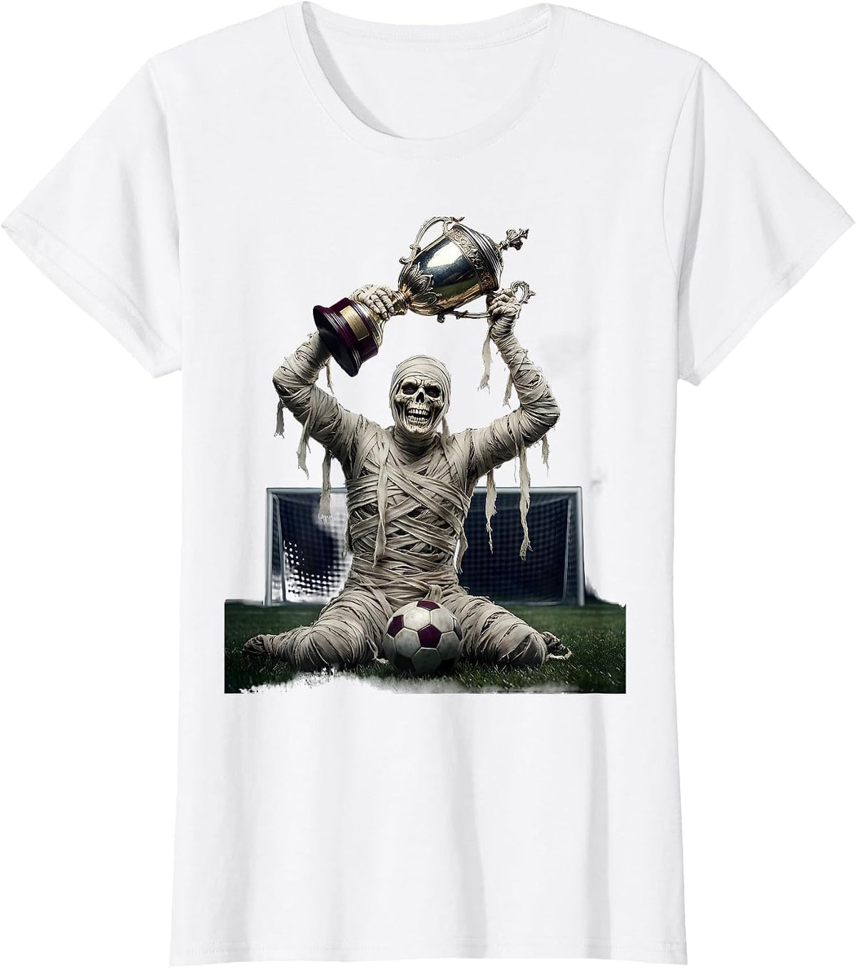 Mummy Soccer Trophy Dad Halloween Graphic T-Shirt - White