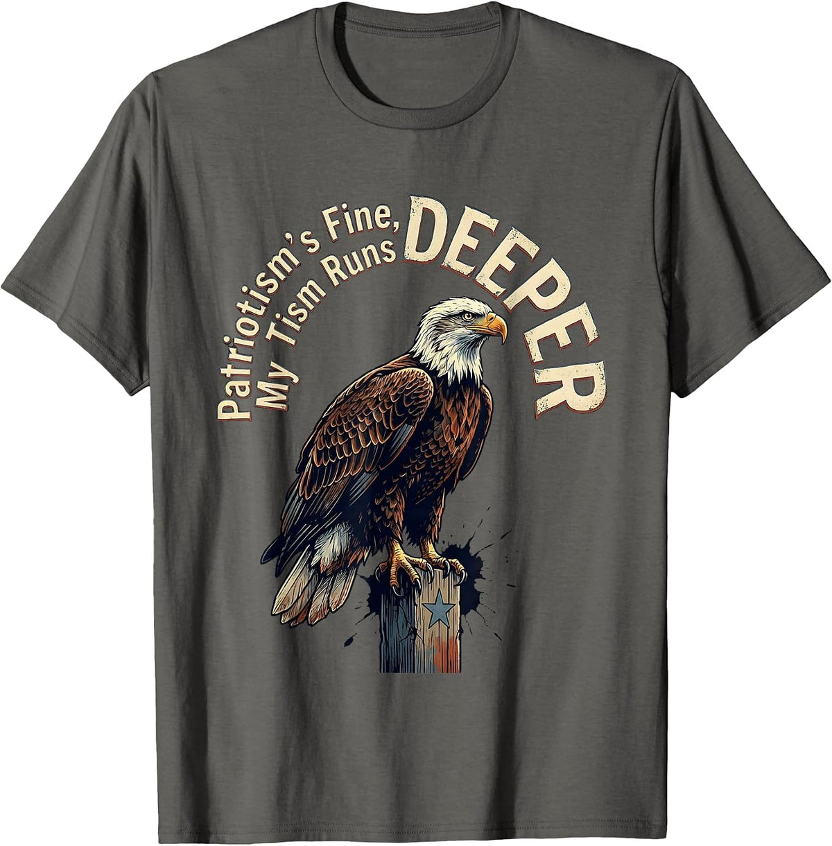 Patriotism's Fine My Tism Runs Deeper Distressed Eagle T-Shirt - Asphalt Grey