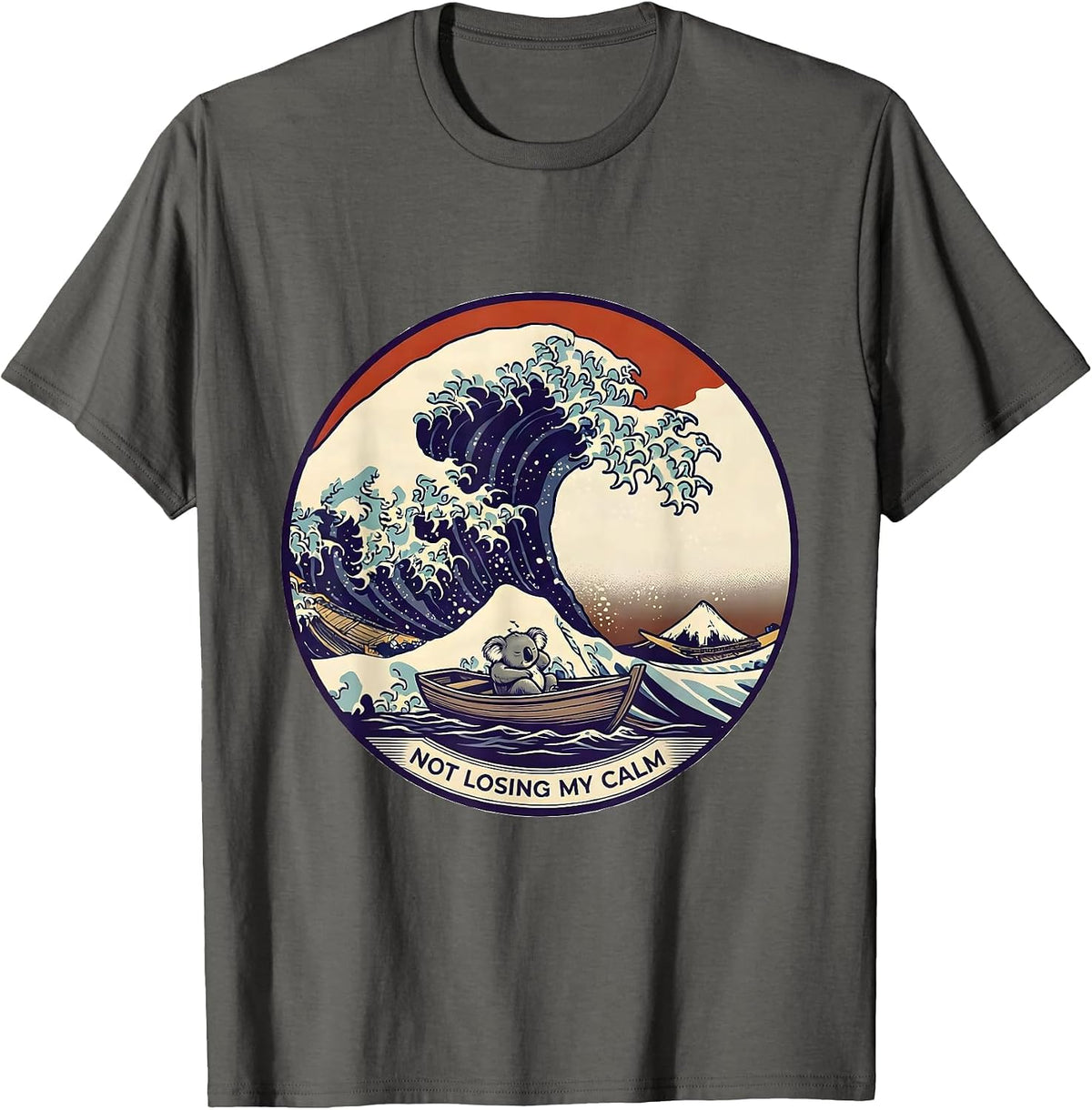 Men's Not Losing My Calm Funny Koala Japanese Wave Meme Animal T-Shirt - Asphalt Grey