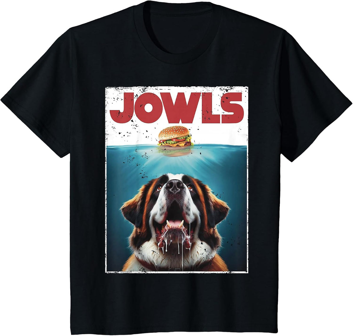 Funny St. Bernard, Jowls Burger, Saint Giant Dog Mom, Dad T-Shirt - Black