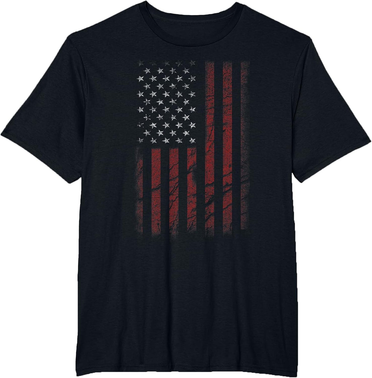 Distressed American US Flag, 4th of July T-Shirt - Black