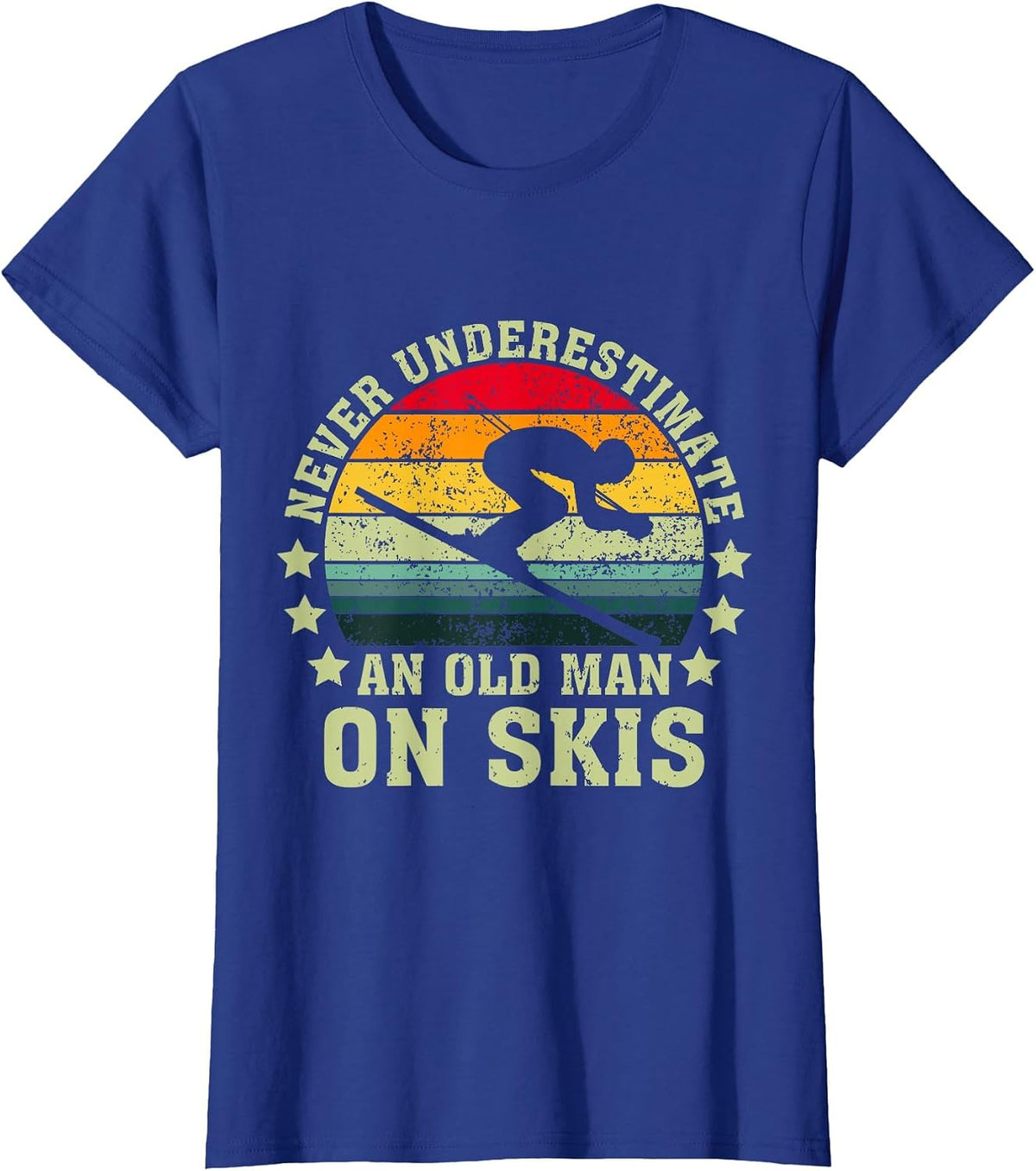 Never Underestimate an Old Man On Skis Skier T-Shirt - Royal Blue