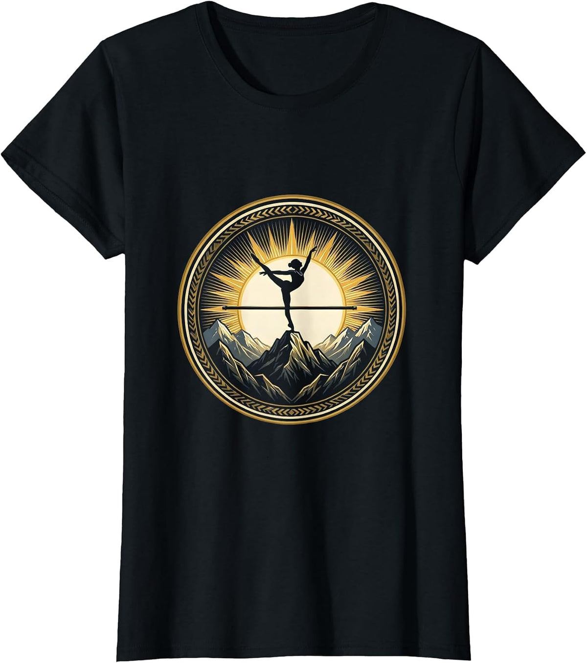Gymnastics Balance Beam Mountain Summit Design T-Shirt - Black