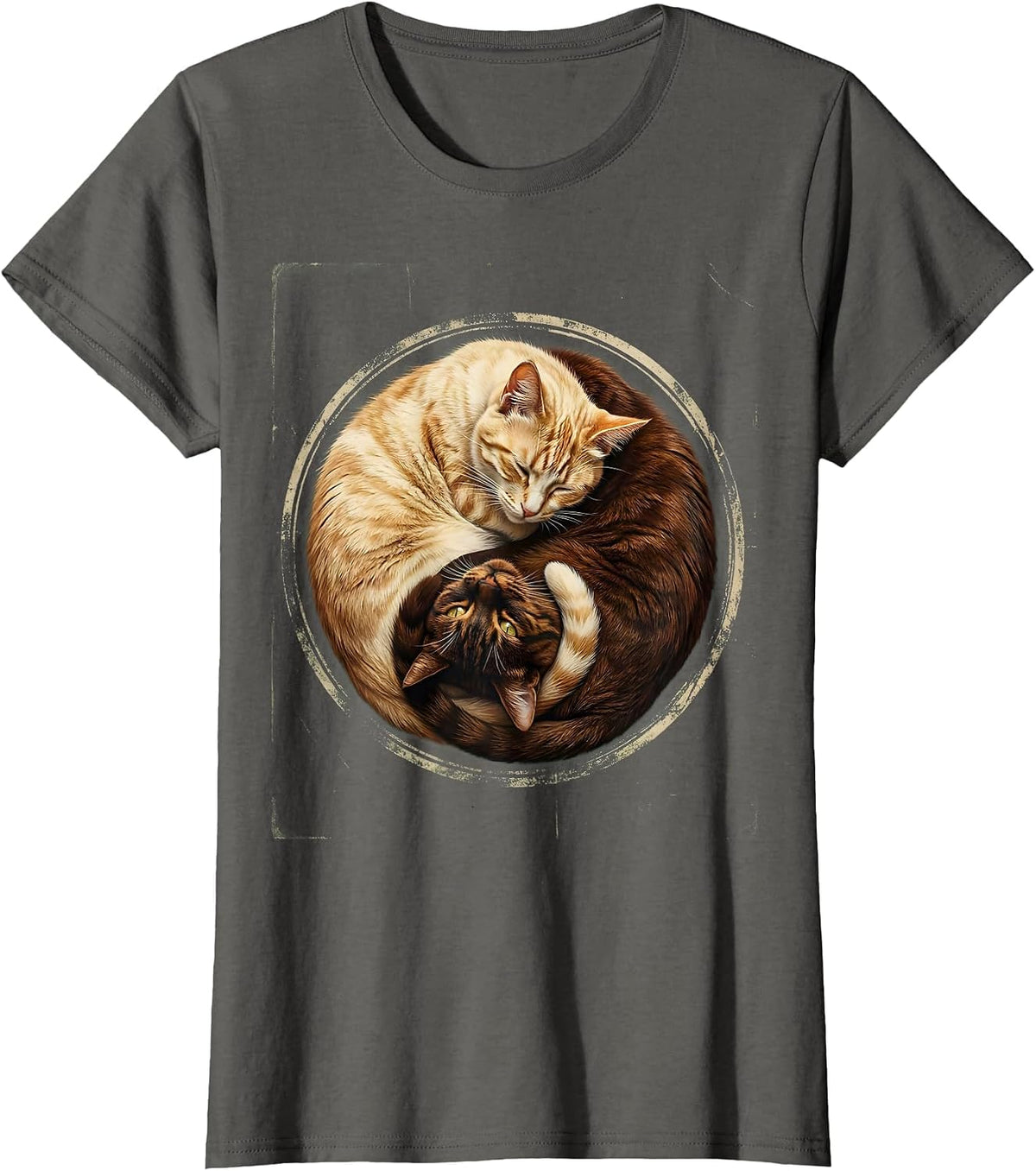 Women's Yin Yang Sleeping Cats Matching Couples Design T-Shirt - Asphalt Grey