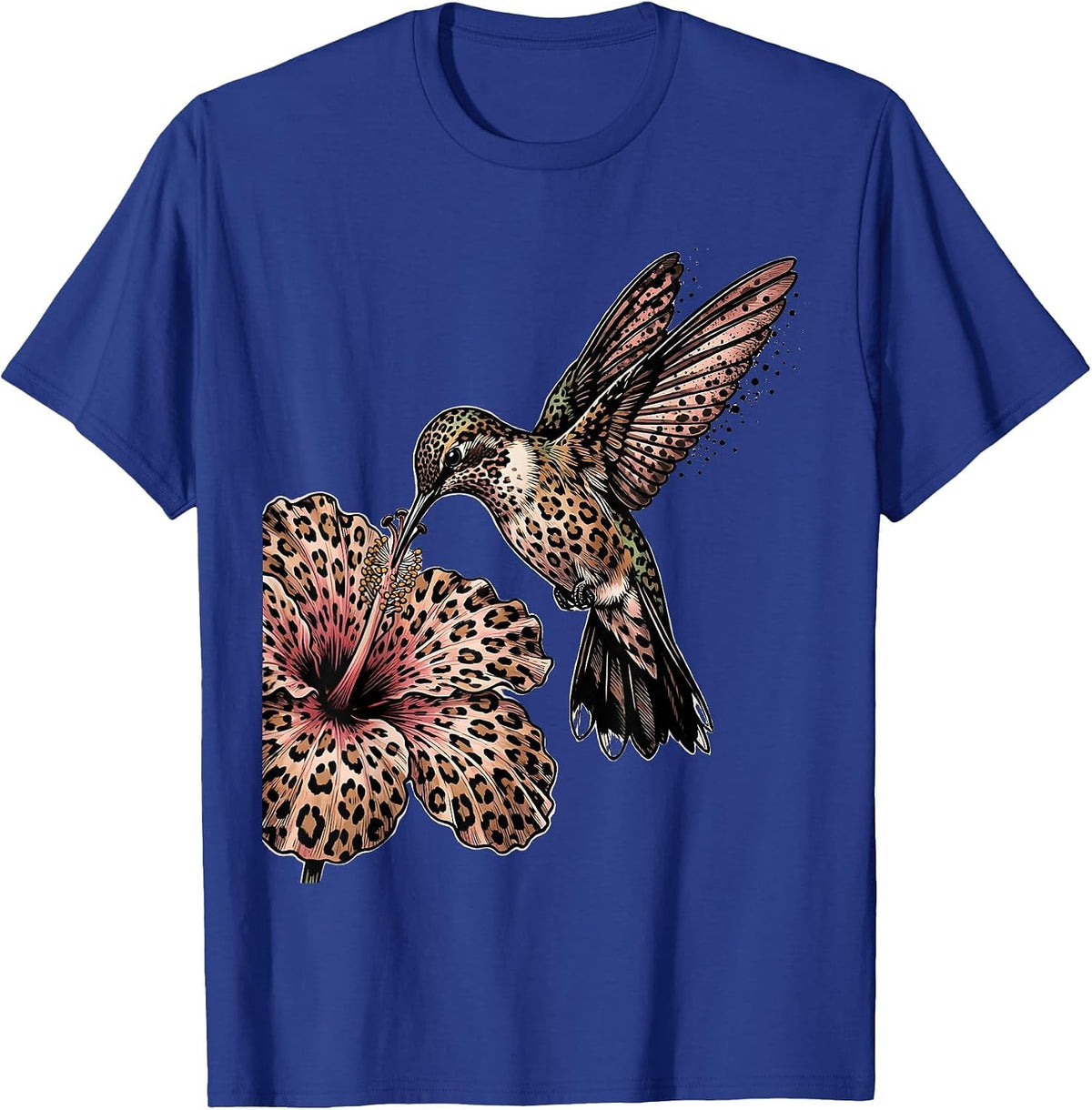 Camo Hummingbird Feeding on Flower Design T-Shirt - Royal Blue
