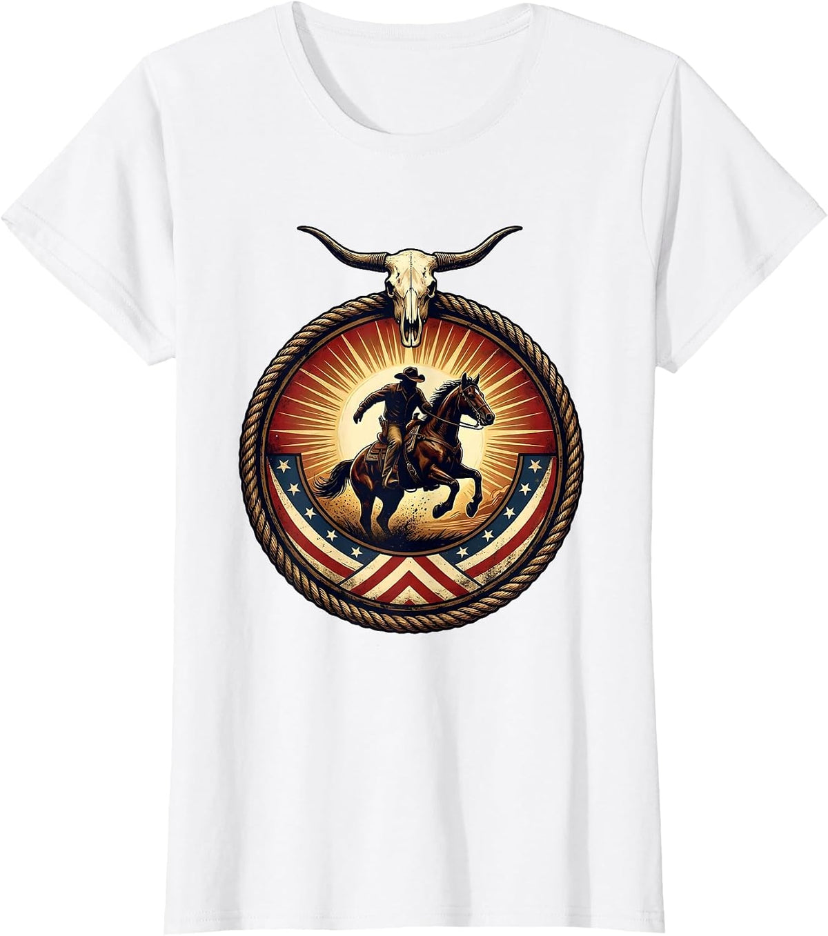 Lone Cowboy Riding Horse at Sunset Western T-Shirt - White