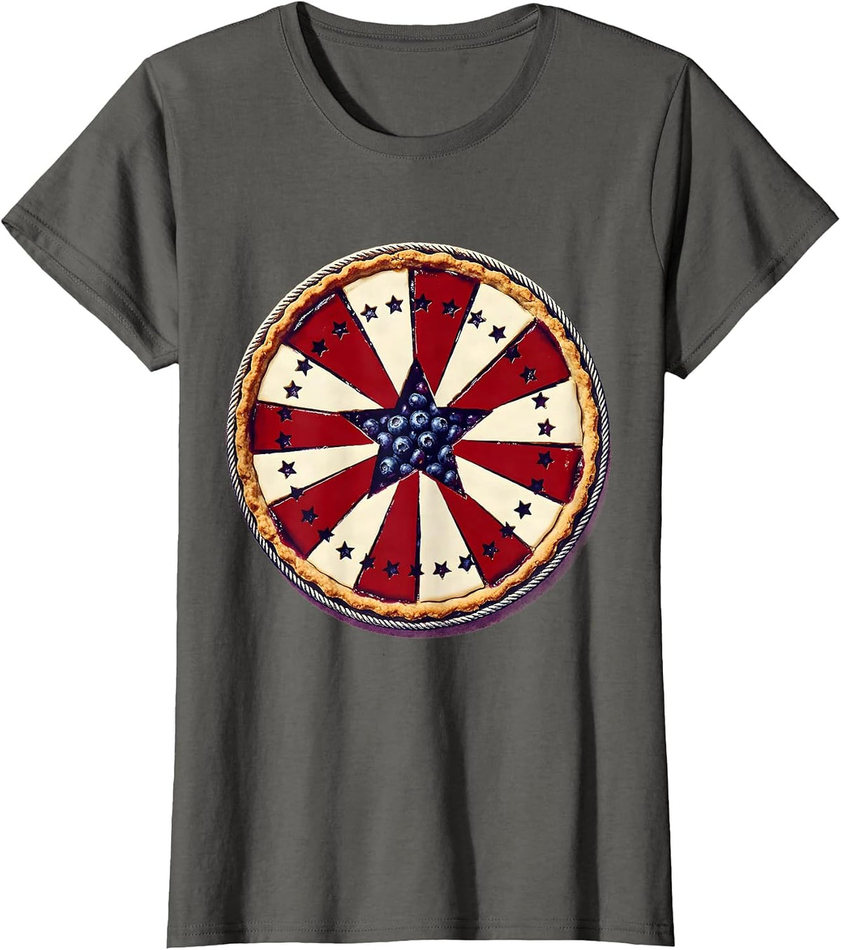 Women's Red White and Blueberry Pie Patriotic Graphic T-Shirt - Asphalt Grey