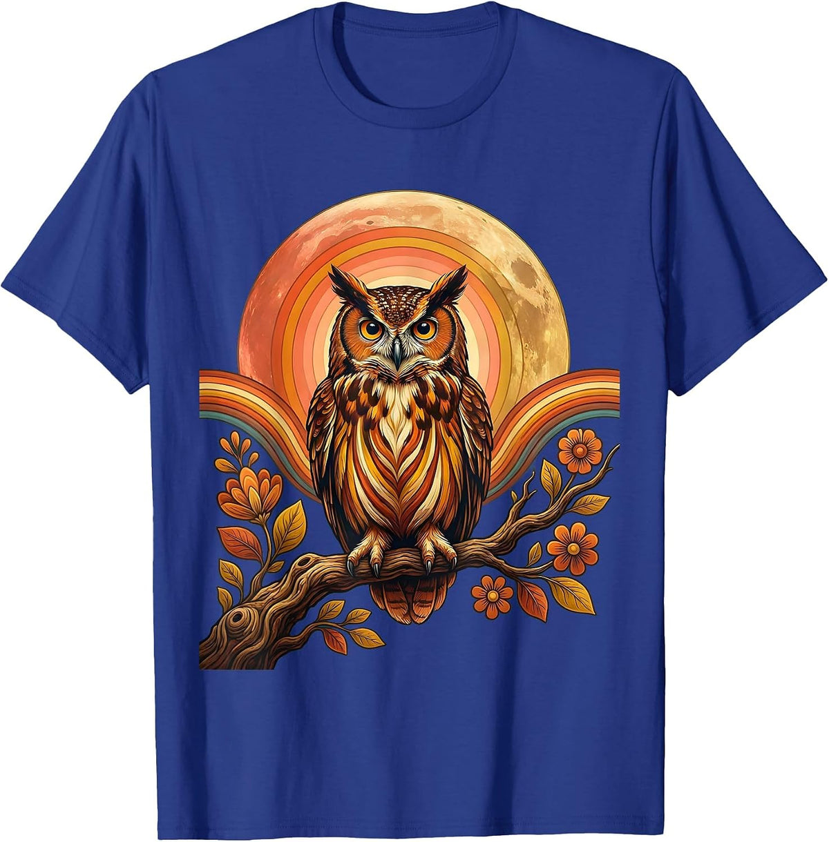 Men's Mexico Owl Moon Night Perched Branch Design T-Shirt - Royal Blue
