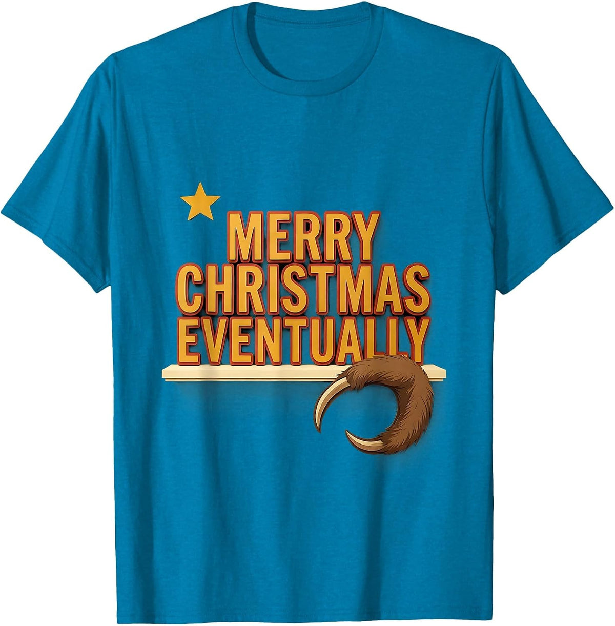 Merry Christmas, Eventually Paper Cutout Sloth Lover Holiday T-Shirt - Sapphire Blue