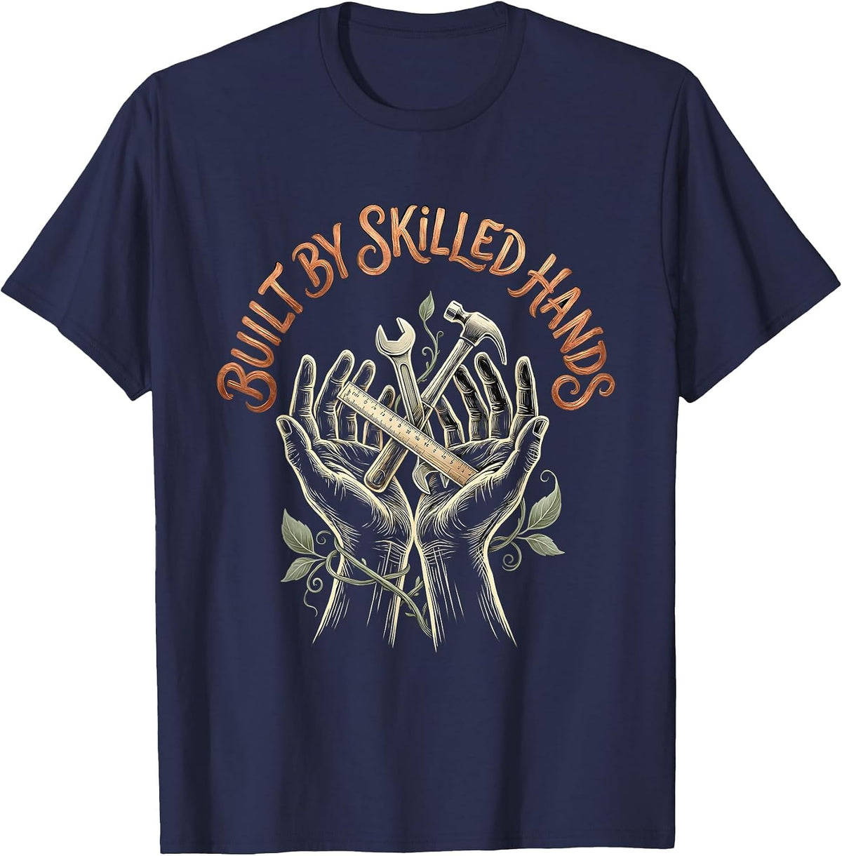 Built by Skilled Hands Labor Day Blueprint Design T-Shirt - Navy Blue