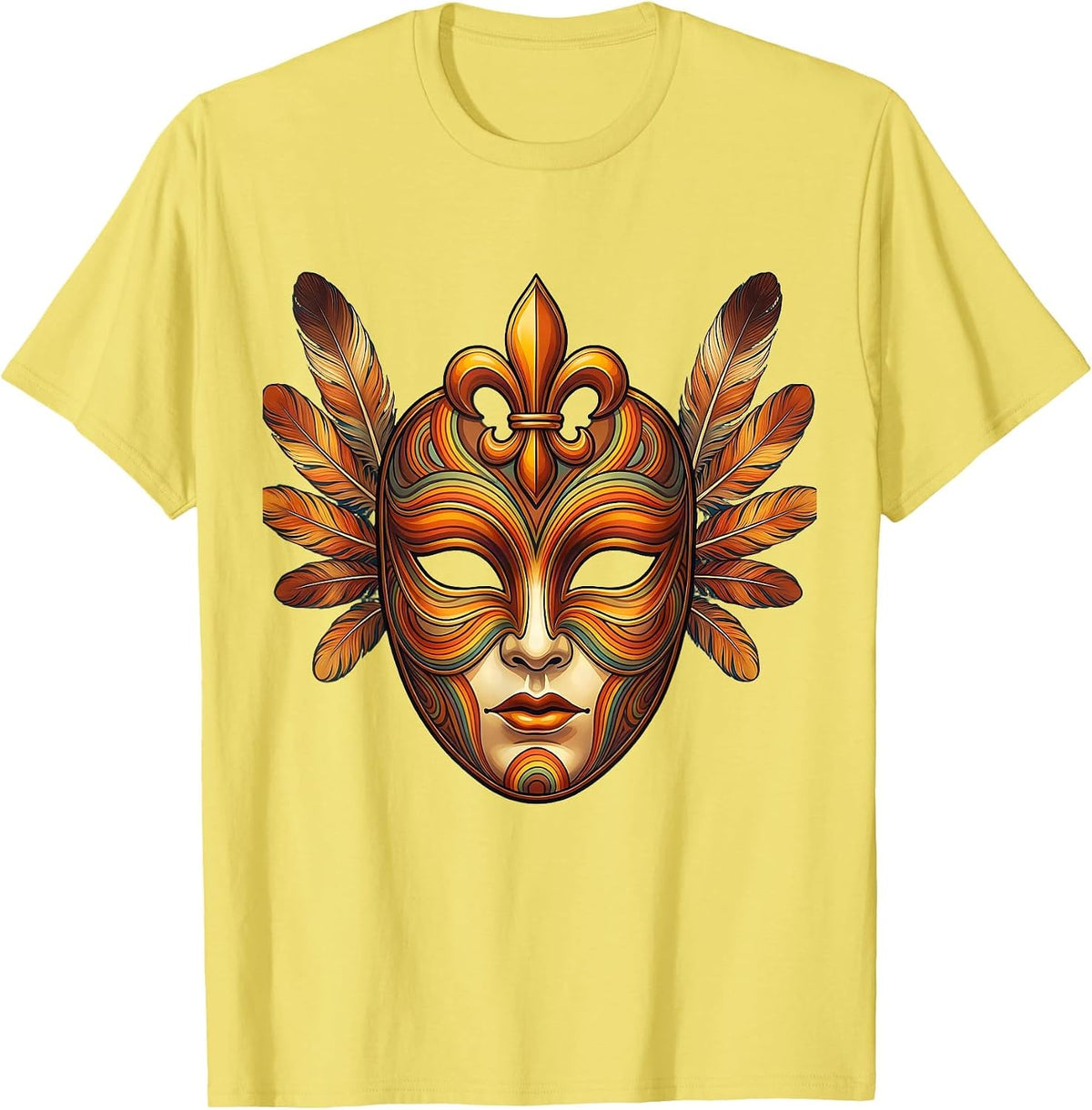 Men's Mardi Gras Ornate Venetian Mask Fleur-de-Lis T-Shirt - Lemon Yellow