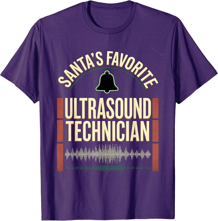 Men's Santa's Favorite Ultrasound Technician Vintage Funny Medical T-Shirt - Purple
